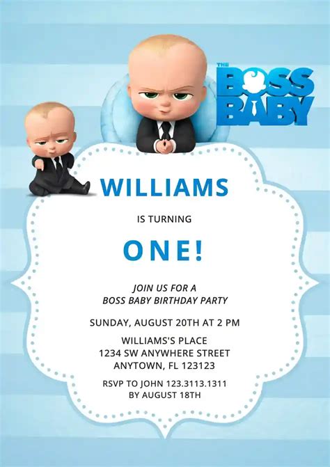 The Boss Baby Invite Free First Birthday Invitation Templates Invitanku