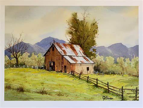 Watercolor Print Rustic Barn Etsy