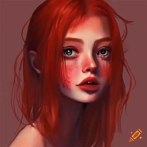 Beautiful Red Haired Girl In 2d Art On Craiyon