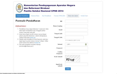 Regpanselnasmenpangoid Info Formulir Pendaftaran Cpns 2014 Online