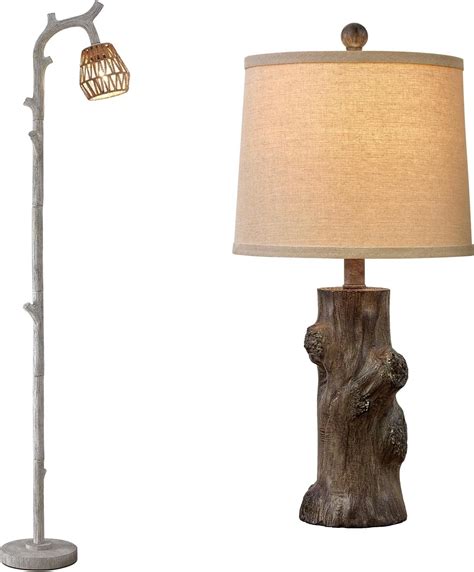 OYEARS 23 Resin Table Lamps Retro Farmhouse Rattan Floor Lamp For