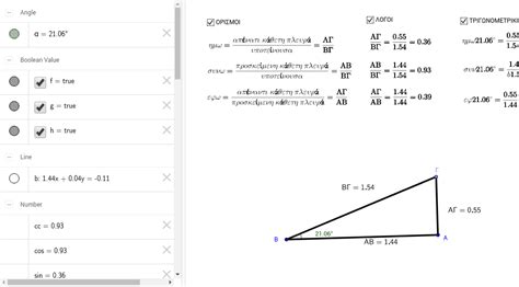 Τριγωνομετρικοί αριθμοί Geogebra