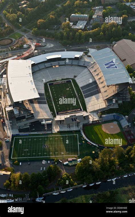 Seattle With Aerial View Of The Newly Renovated Husky Stadium Stock