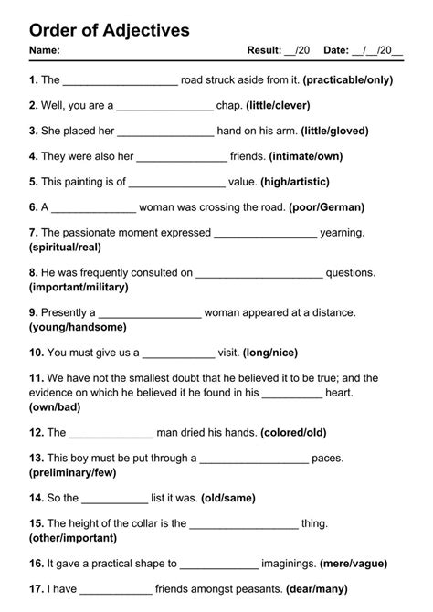 101 Order Of Adjectives Pdf Worksheets With Answers Grammarism