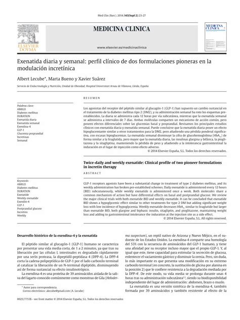 Pdf Exenatida Diaria Y Semanal Perfil Cl Nico De Dos Formulaciones