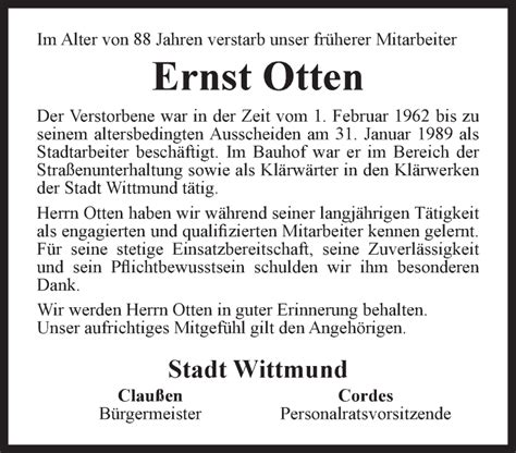 Traueranzeigen Von Ernst Otten Nordwest Trauer De