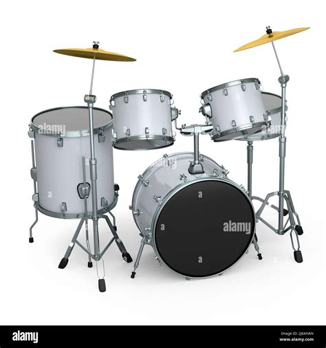 Set Of Realistic Drums With Metal Cymbals On White Background 3d