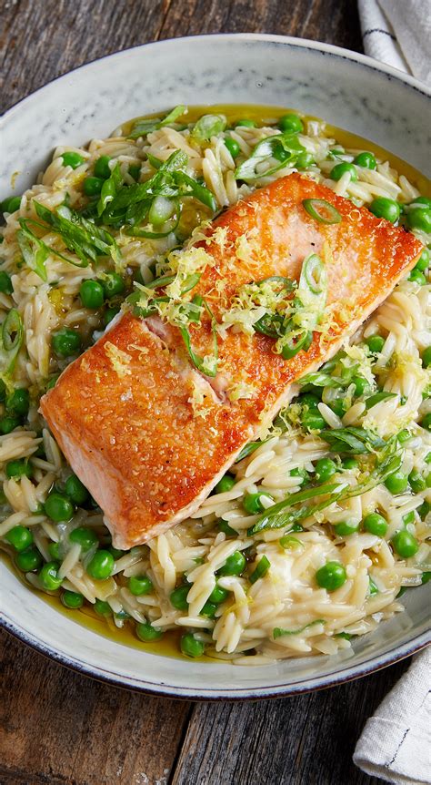 Salmon With Orzo Salmon Pasta Recipes Orzo Dinner Recipes Salmon Dinner