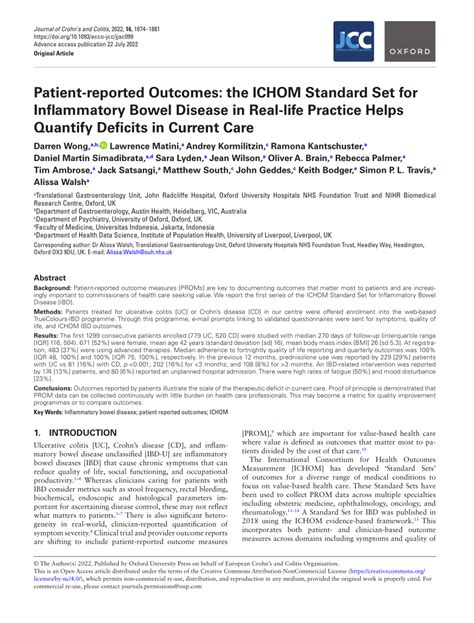 Pdf Patient Reported Outcomes The Ichom Standard Set For