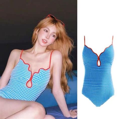 Mohan Swimsuit For Women 1 Piece Blue Plaid B Collar Bikini One Piece Sexy Backless Strap
