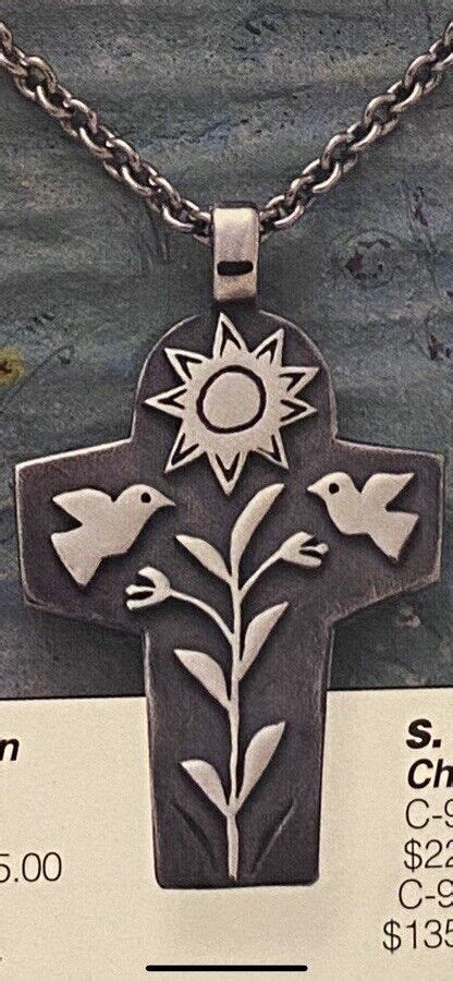 James Avery Retired Silver New Life Cross Pendant Gem