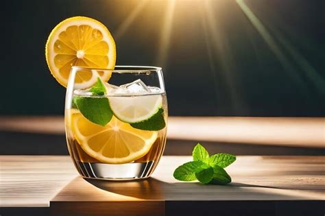 Premium Photo A Glass Of Ice Water With Lemon Slices And Mint Leaves