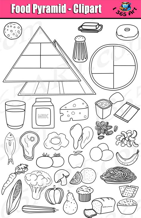 Food Pyramid Clipart Set - Kid's Nutrition Graphics - Clipart 4 School