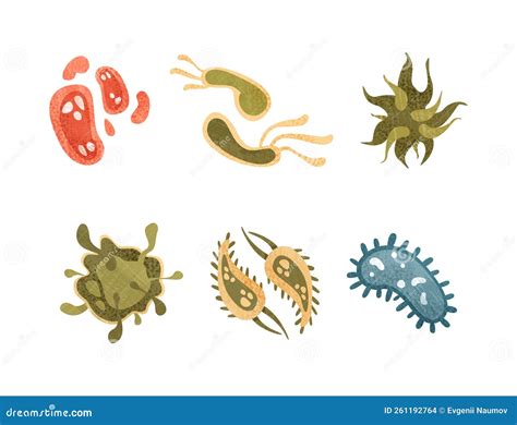 Bacteria And Germs Colorful Micro Organisms And Disease Causing Objects