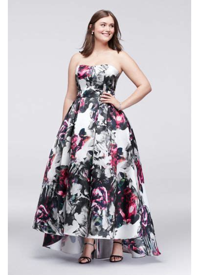 High Low Floral Satin Plus Size Ball Gown Davids Bridal