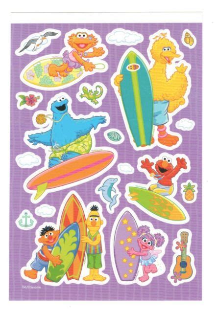 American Greeting Sticker Sesame Street Surfing Beach Sheet