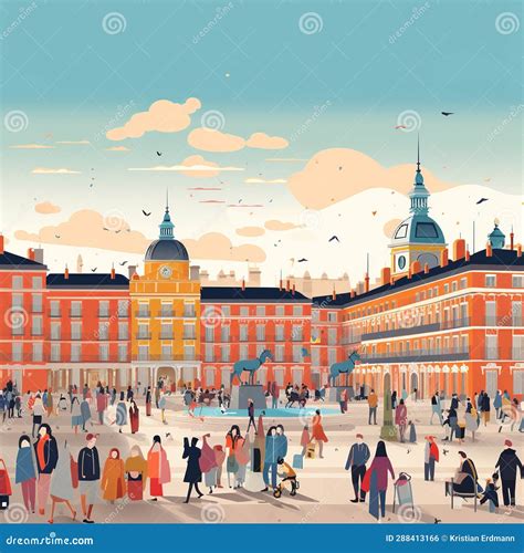 Madrid S Majestic Royal Palace And Lively Plaza Mayor Stock Illustration