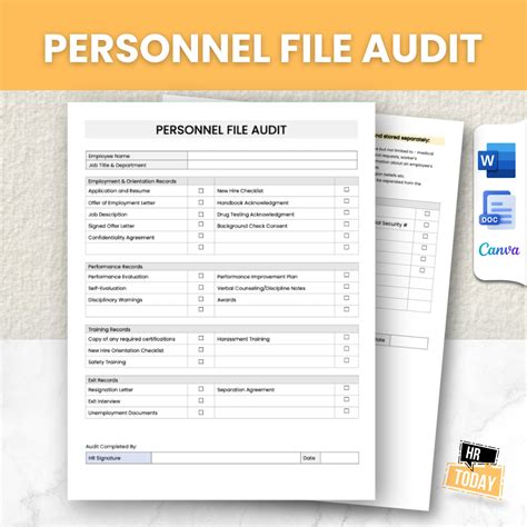 Personnel File Audit Form Employee File HR Audit Form Word, Google Docs ...