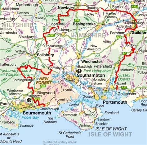 A Map Of The Isle Of Whith With Roads And Major Cities In Red