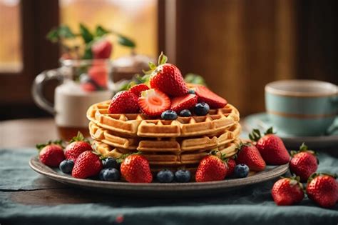 Premium Ai Image Waffles With Strawberry