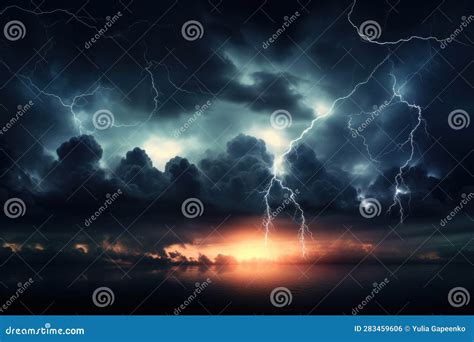 Lightning Lightning Strikes Against The Dark Cloudy Sky Illustration