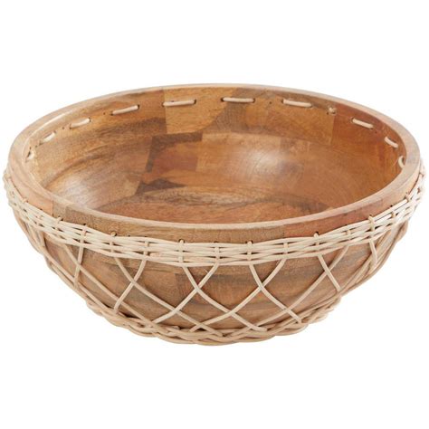 Litton Lane Brown Handmade Mango Wood Decorative Bowl With Woven Rope