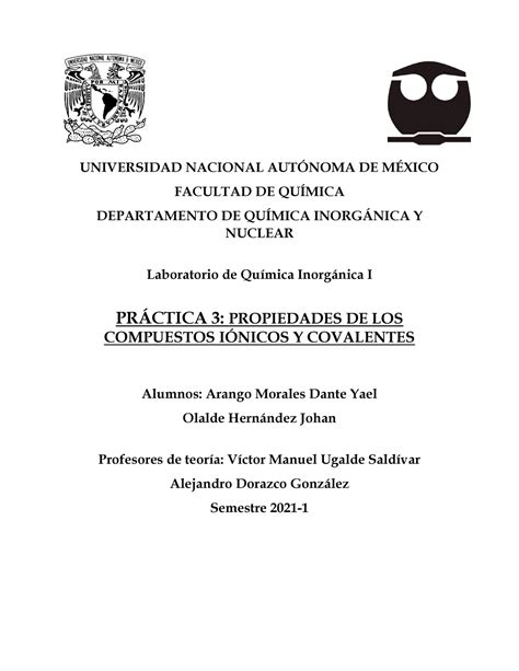 Práctica 3 laboratorio de química inorgánica 1 1311 Química