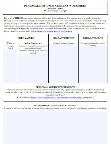 Personal Mission Statement Worksheet
