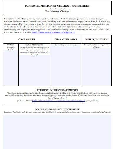 Personal Mission Statement Worksheet