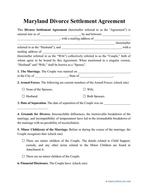 Maryland Divorce Settlement Agreement Template Fill Out Sign Online