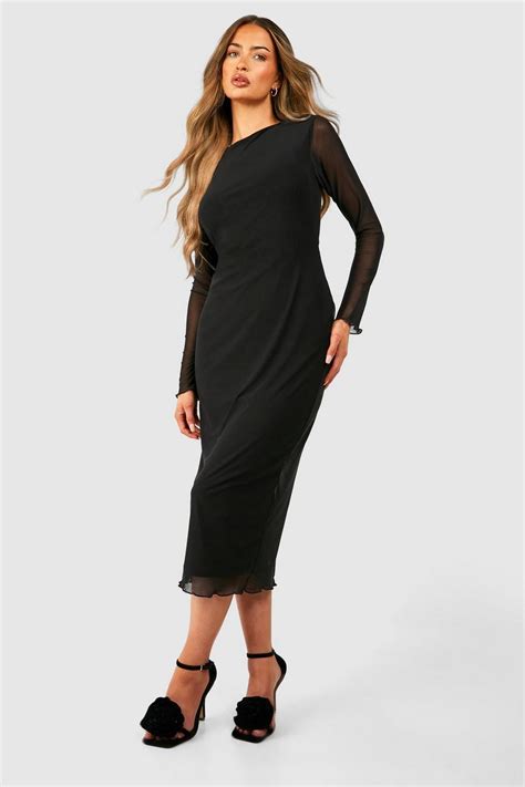 Mesh Long Sleeve Midaxi Dress Boohoo Uk