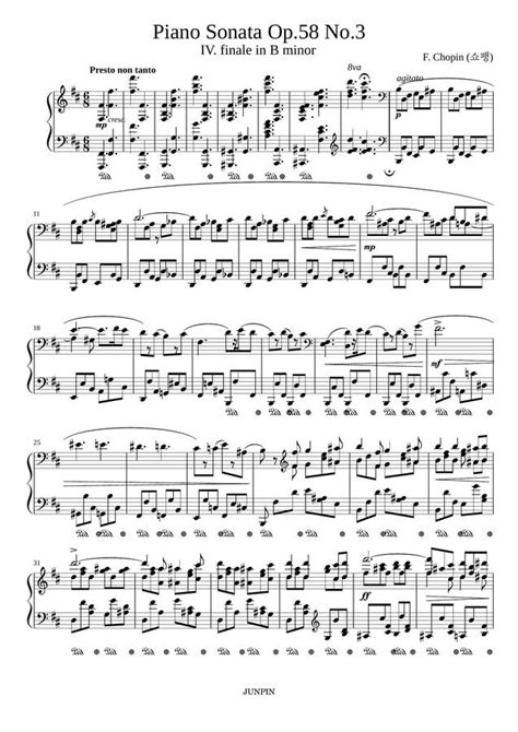 악보 F Chopin 쇼팽 Sonata Op58 No3 Mv4 소나타 3번 4악장 By Junpin