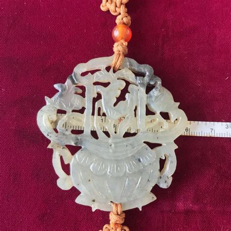 Antique Chinese Translucent White Jade Flower Basket Amulet Estate Item