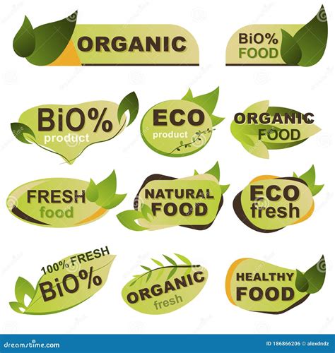 Organic Food Badges Set Natural Eco Fresh Food Stock Vector