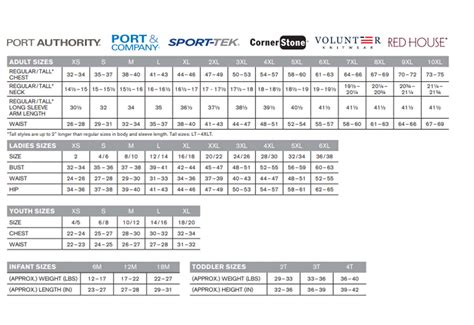 Port Authority Size Chart Br