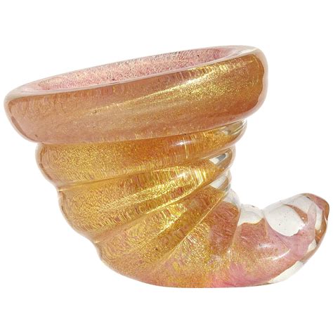 Barovier Murano Green Gold Fleck Italian Art Glass Seashell Ring Dish Sculptures For Sale At 1stdibs