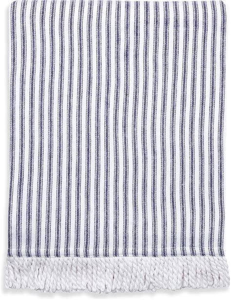 Cackleberry Home Navy Blue And White Ticking Stripe Throw