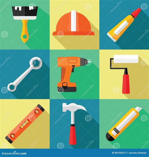 Tools Icon Set For Repair In A Flat Design Stock Vector Illustration