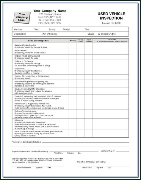 Motor Vehicle Inspection Report Form Sample Form Resume Examples