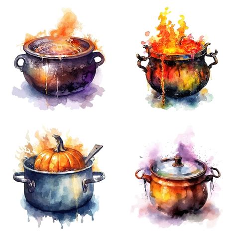 Premium Vector Set Of A High Detailed Watercolor Element Of Cauldron