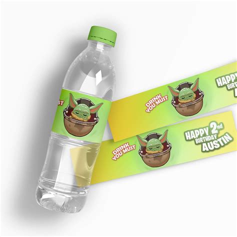 Mandalorian Baby Yoda Water Bottle Labels In Yoda Party Star