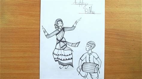 How To Draw Bihu Dance Festival Happy Bihu Drawing Pencil Drawing