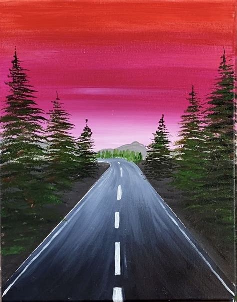 Sunset Road Painting | Paesaggi, Tramonti, Dipinti artistici