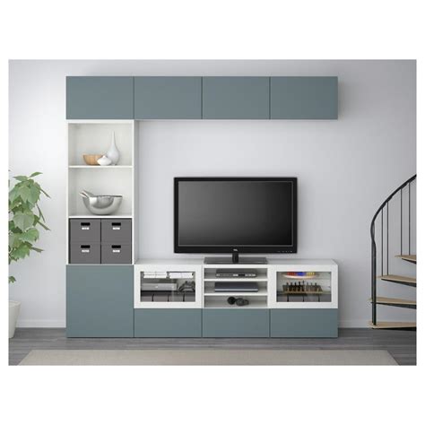 BESSTO Cabinet pour TV combiné portes en verre blanc Valviken