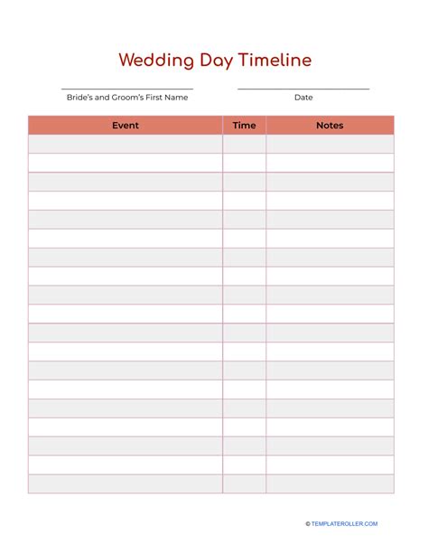 Wedding Day Timeline Template - Orange Download Printable PDF | Templateroller