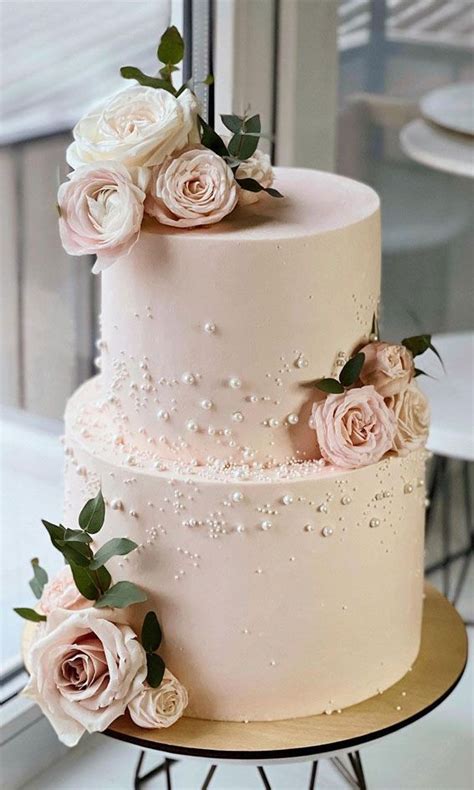 Timeless Pearl Wedding Cakes Blush Pink Two Tiered Pearl Cake