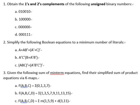 Solved 1 Obtain The 1 S And 2 S Complements Of The