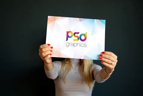 Woman Holding Landscape Placard Mockup Psd Free Download