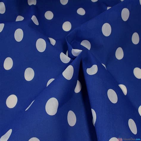 Royal Blue White Polka Dot Spotted Polycotton Poplin Printed