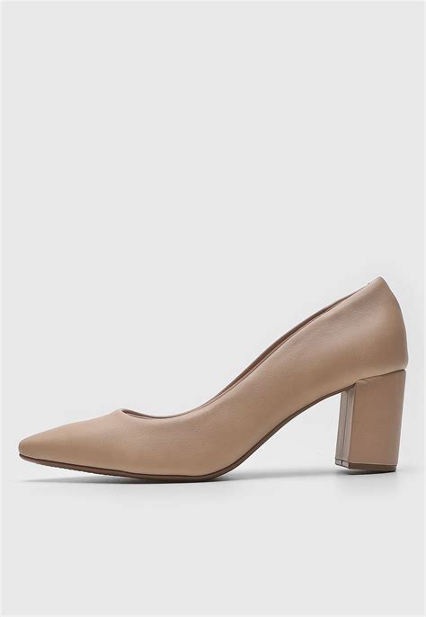 Scarpin Beira Rio Salto Grosso Nude Compre Agora Dafiti Brasil